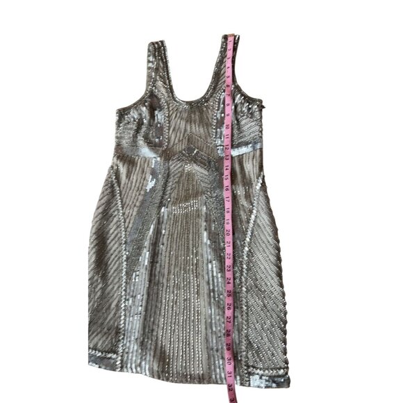 Parker "Comoros" Embellished Beaded and Gems Silk Shift Dress Silver Size‎ XS - Picture 9 of 9